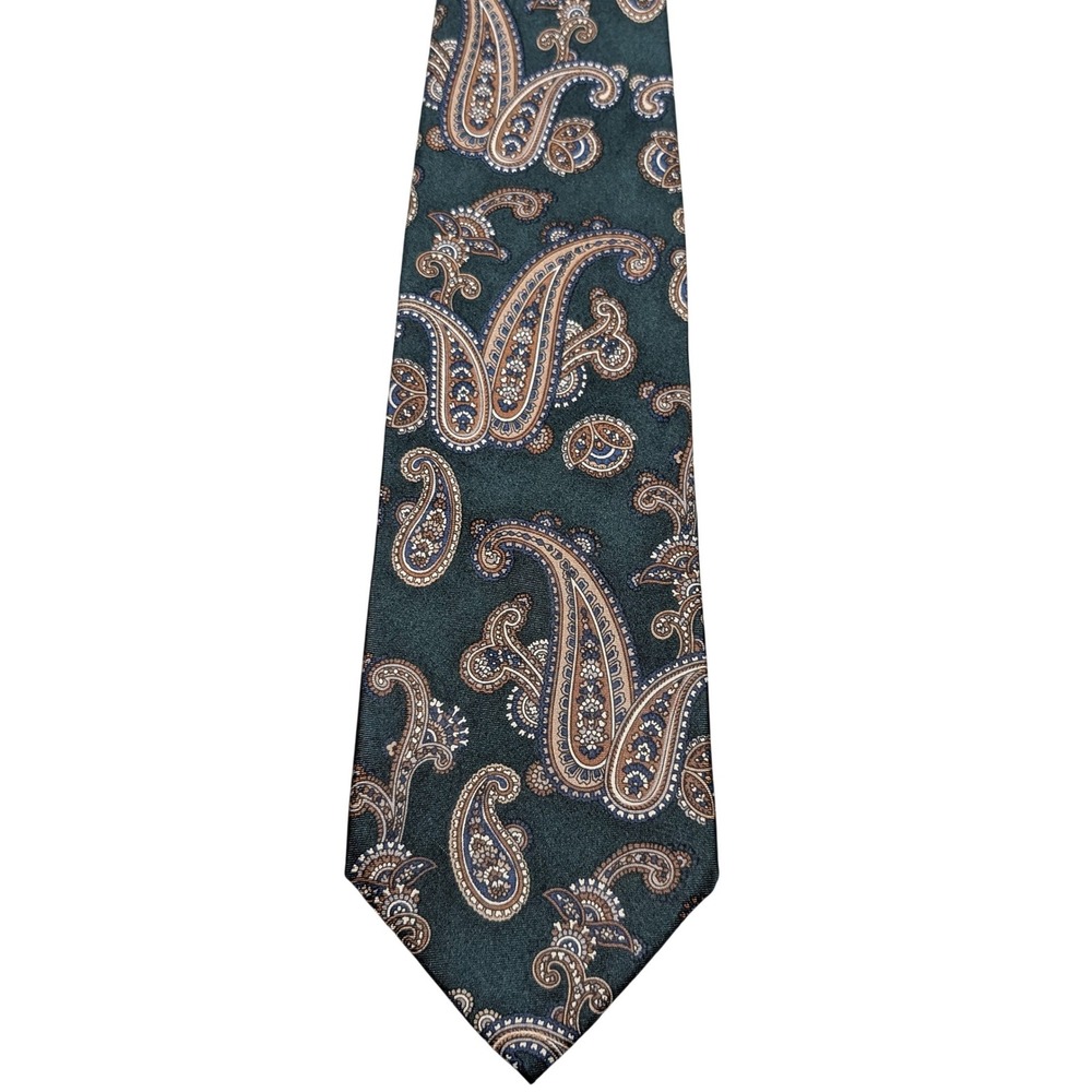Tie‎ Mens OS Green Paisley 100% Silk Italian Fabric Classic Wide Necktie
